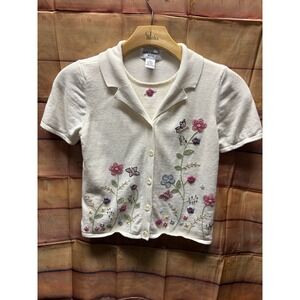 ALFRED DUNNER Womens Petite Medium Faux 2 Piece Sweater Cottagecore Cardigan